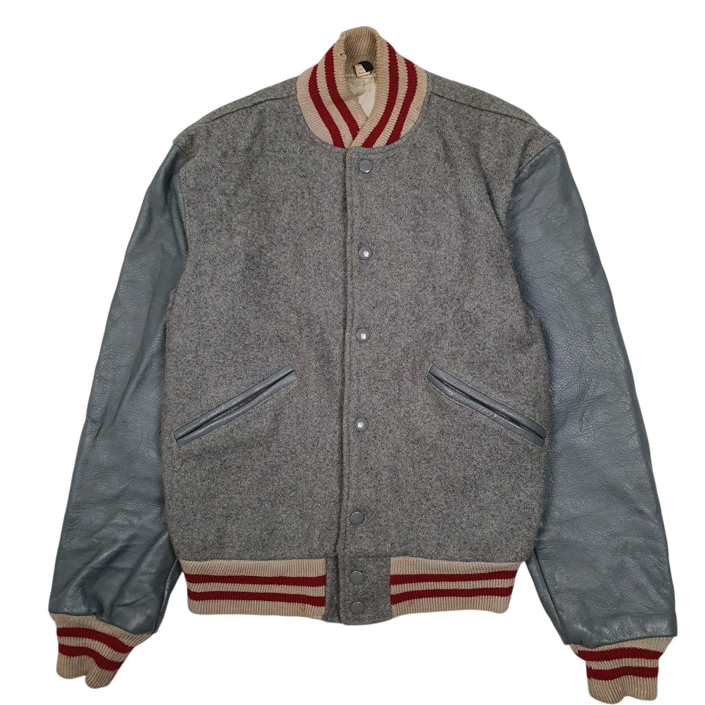 Mens Grey Stonebriar Waxlers Varsity Leather College Vintags 1980s  Coat