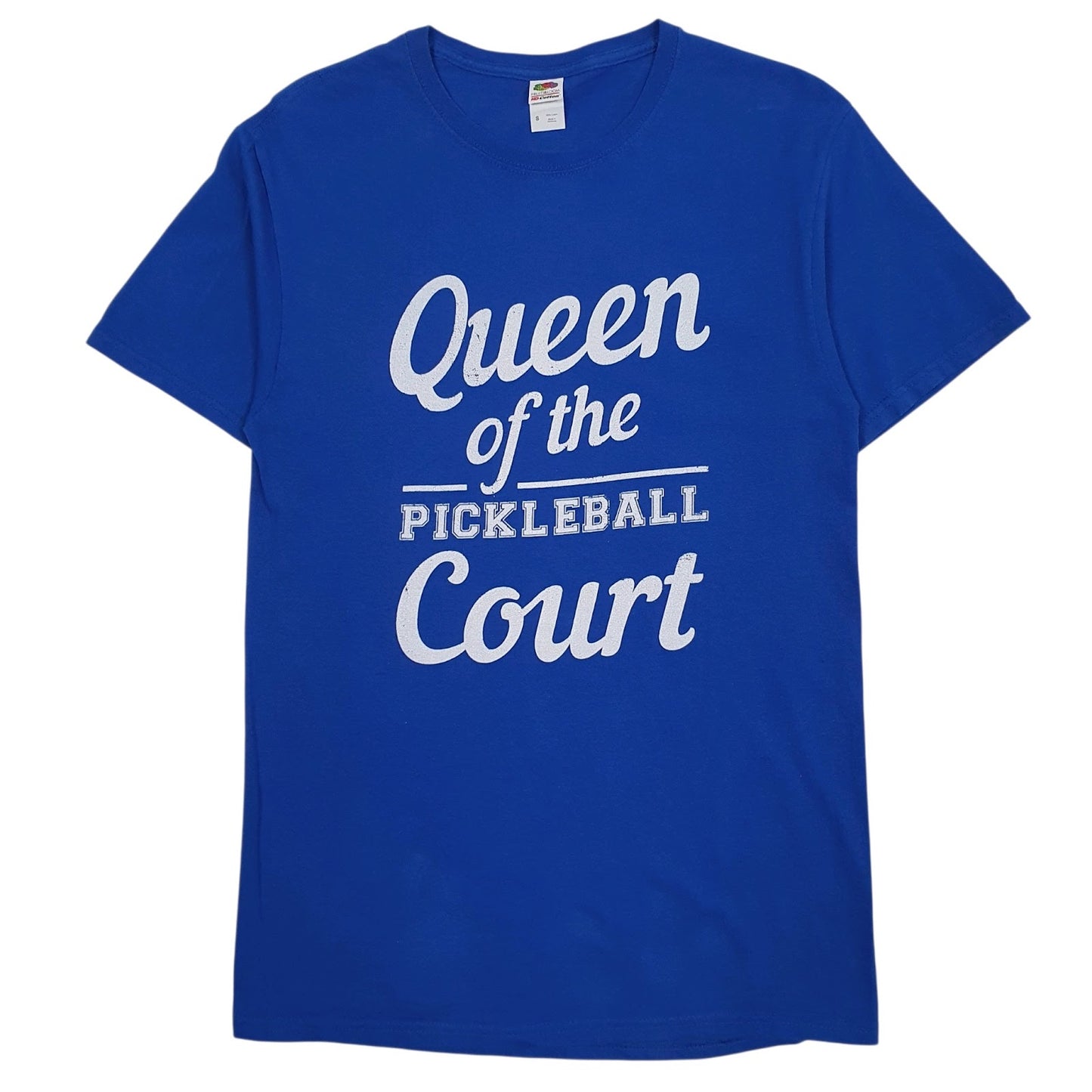 Womens Blue Fruit Of The Loom Queen Of The Pickleball Court Short Sleeve T Shirt