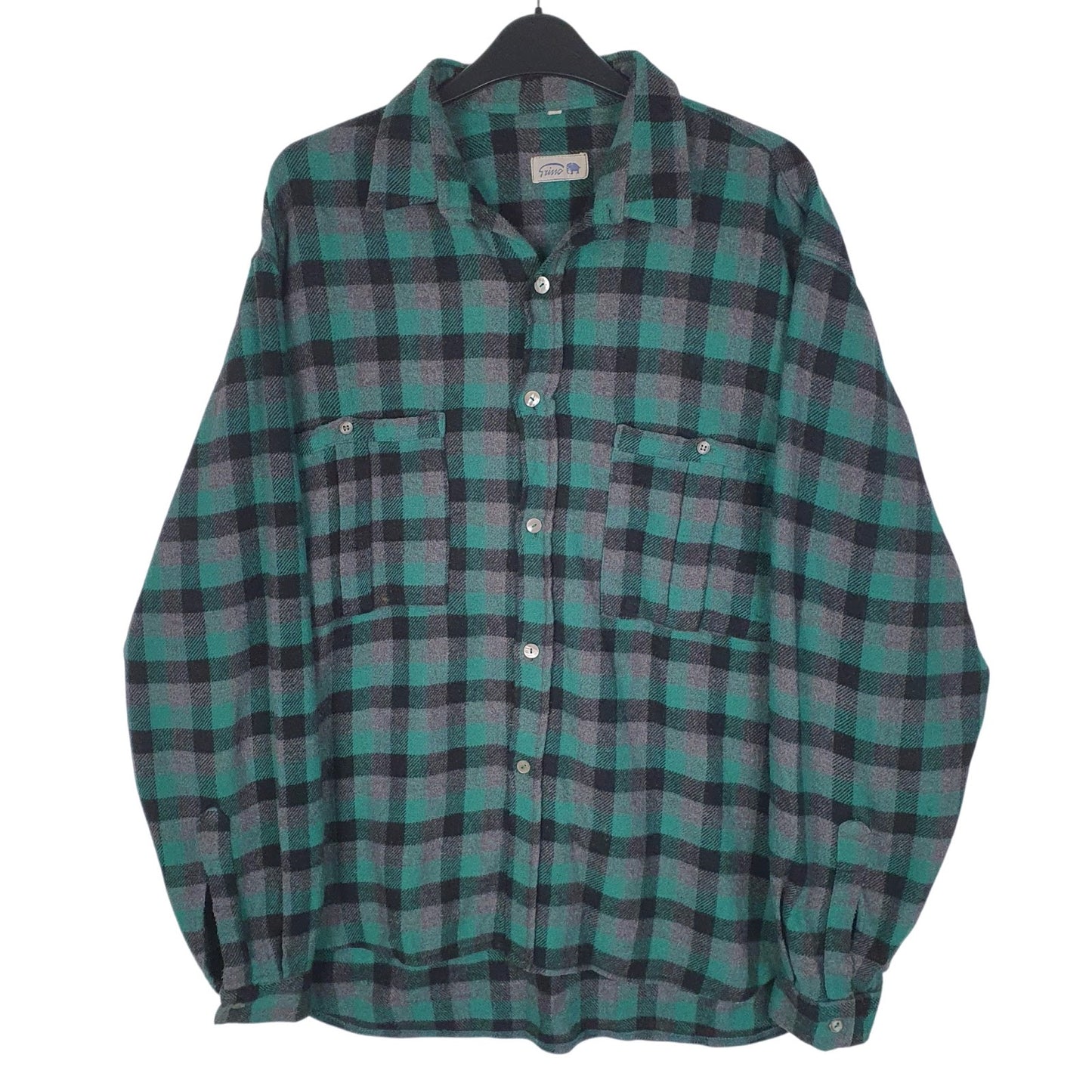 Mens Green Rhino Vintage Flannel Long Sleeve Shirt