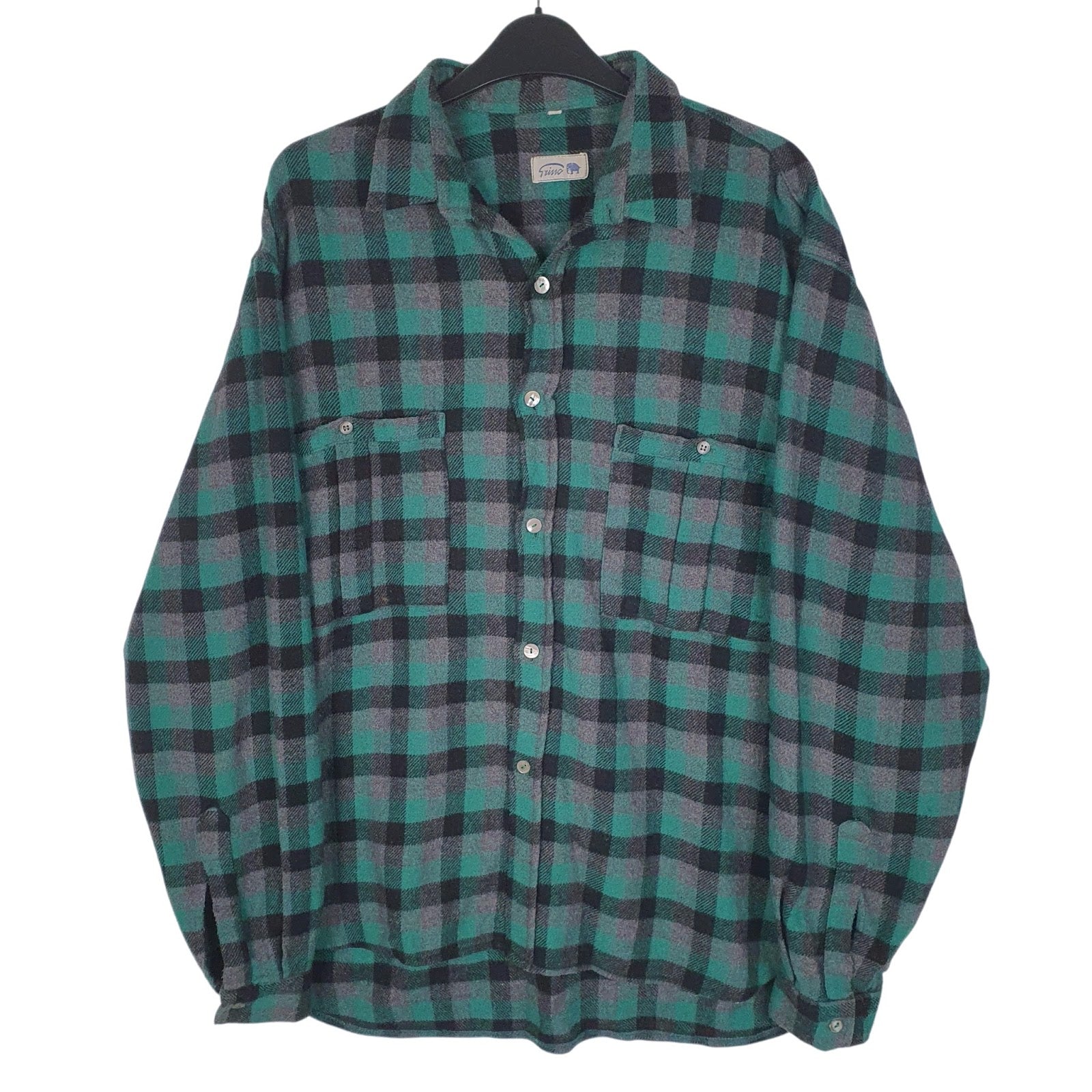 Mens Green Rhino Vintage Flannel Long Sleeve Shirt