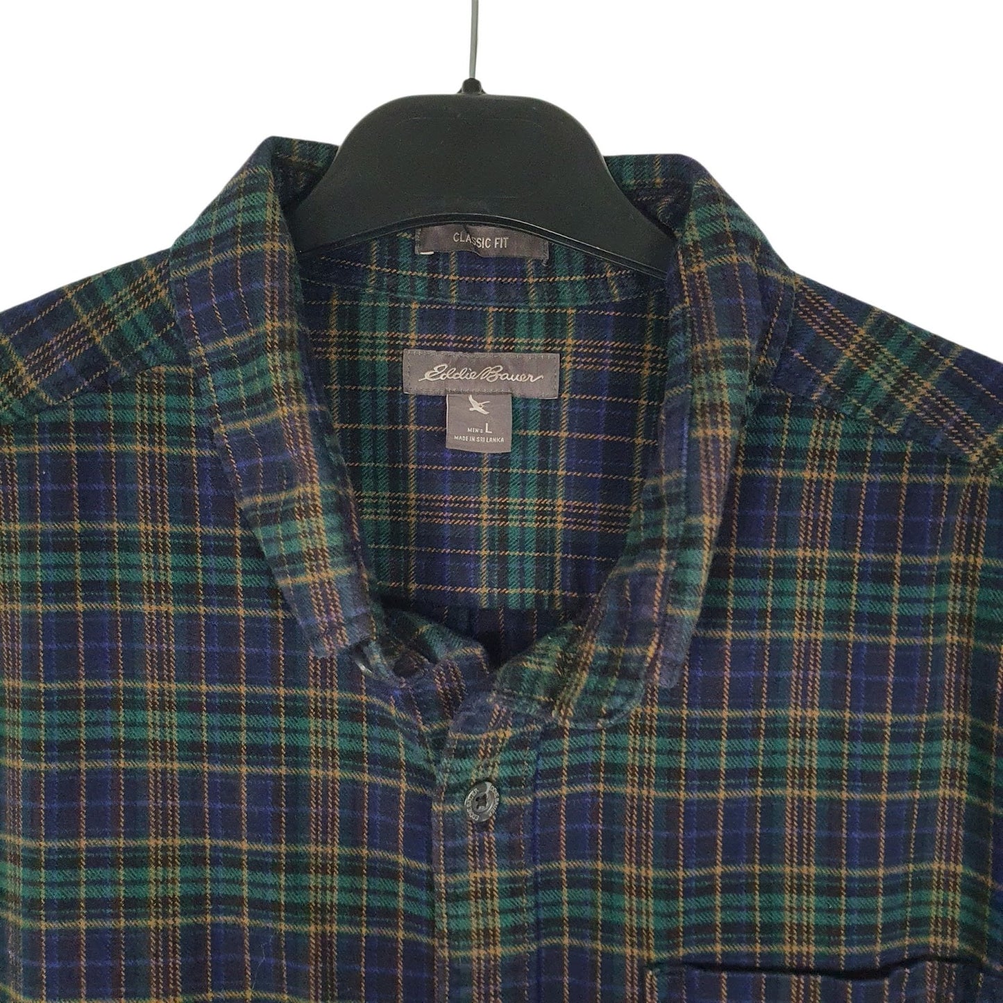Mens Navy Eddie Bauer Heavyweight Plaid Flannel  Shirt