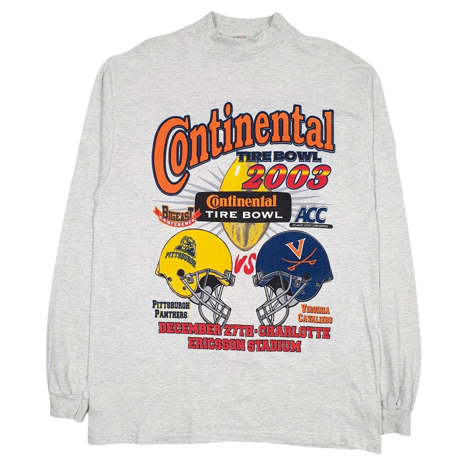Mens Grey Fruit Of The Loom Vintage 00s Continental Tire Bowl Long Sleeve T Shirt