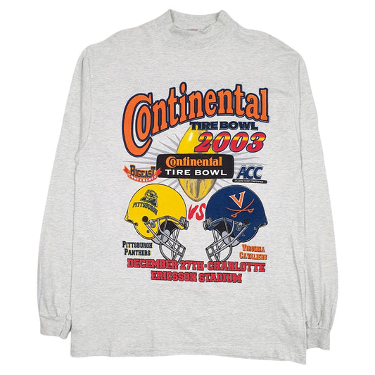 Mens Grey Fruit Of The Loom Vintage 00s Continental Tire Bowl Long Sleeve T Shirt