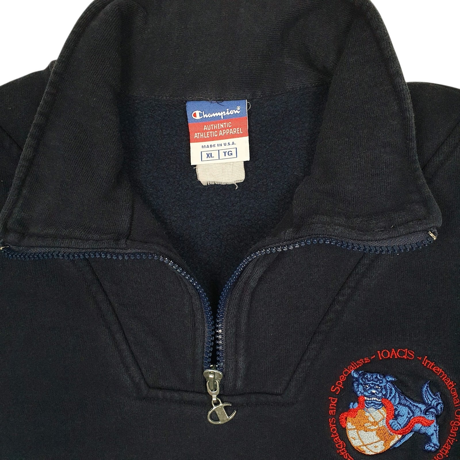 Mens Navy Champion Vintage 00s Made In USA Quarter Zip Jumper