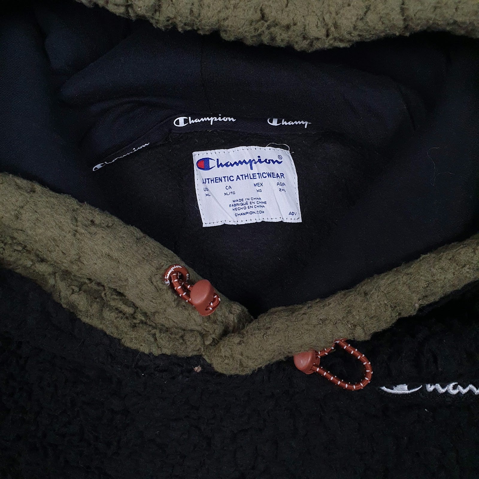 Mens Black Champion Sherpa Hoodie Jumper