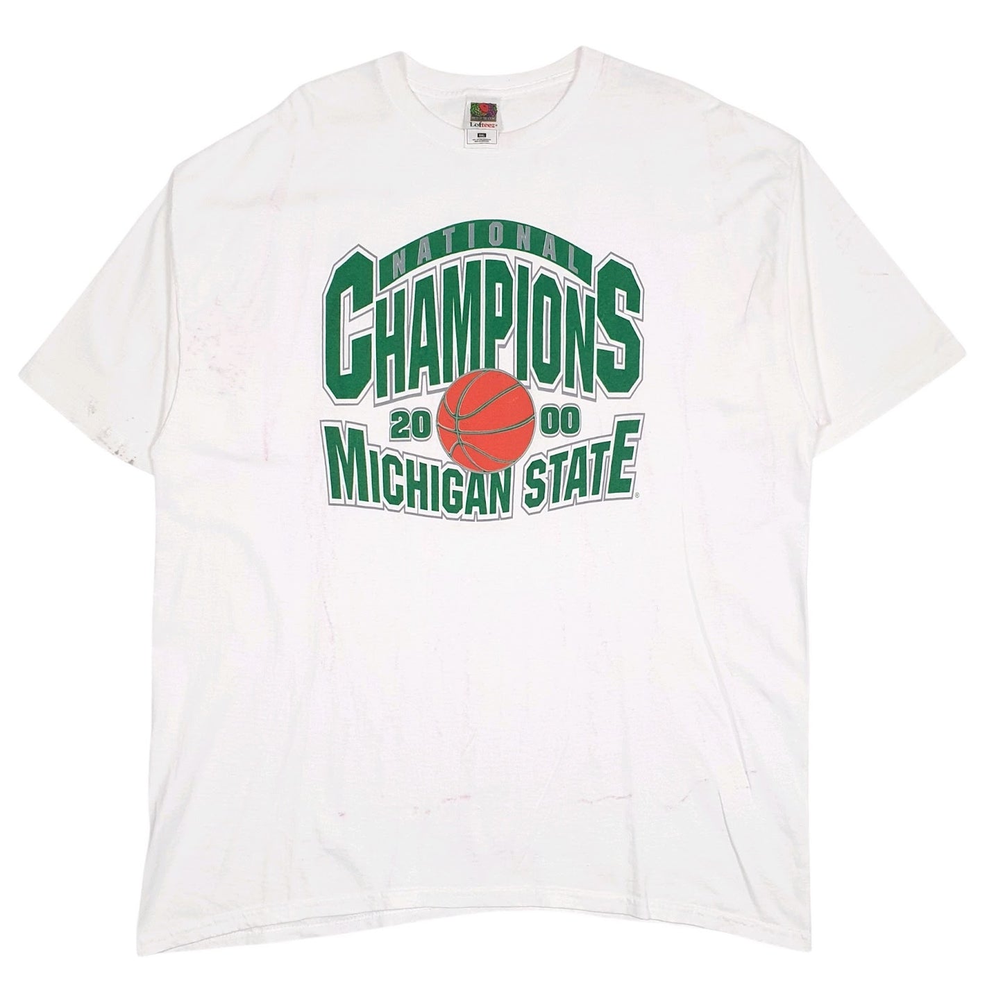 Mens White Fruit Of The Loom Vintage 00s National Champions Michigan State Short Sleeve T Shirt
