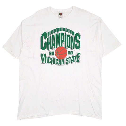 Mens White Fruit Of The Loom Vintage 00s National Champions Michigan State Short Sleeve T Shirt