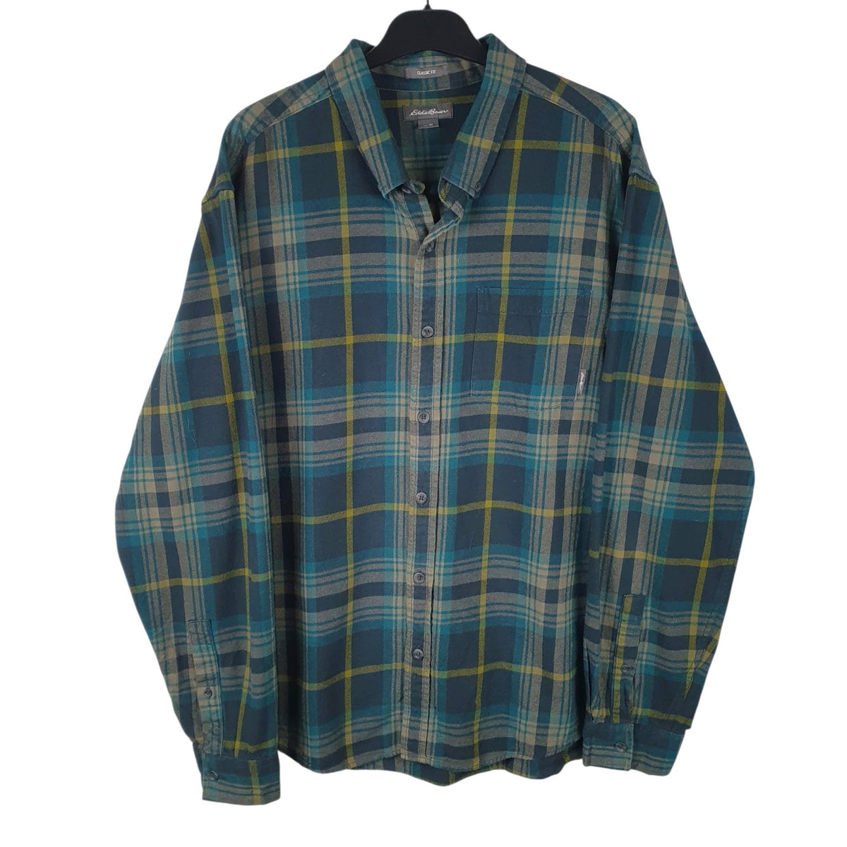 Mens Green Eddie Bauer Flannel Long Sleeve Shirt