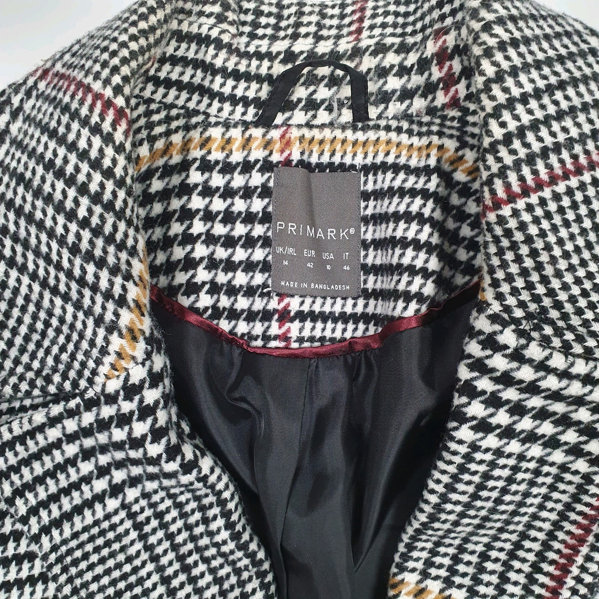 Womens Grey Primark Longline Formal Houndstooth Dogtooth  Coat