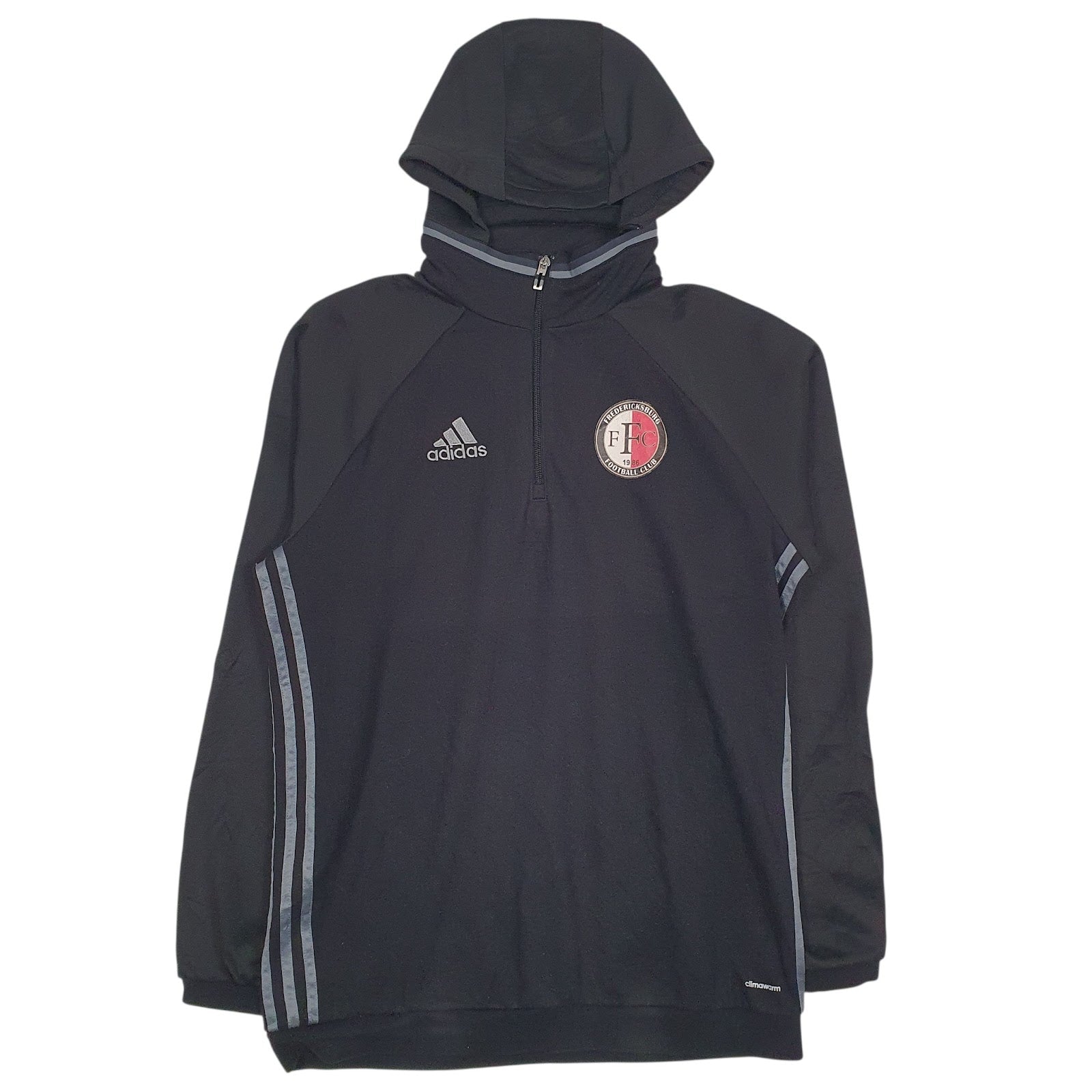 Mens Black Adidas Hooded Climawarm Fredericksburg Football Club Quarter Zip Jumper