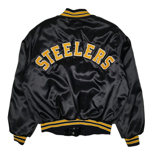 Mens Black Locker Line Vintage 90s Pittsburgh Steelers NFL Hoodie Coat