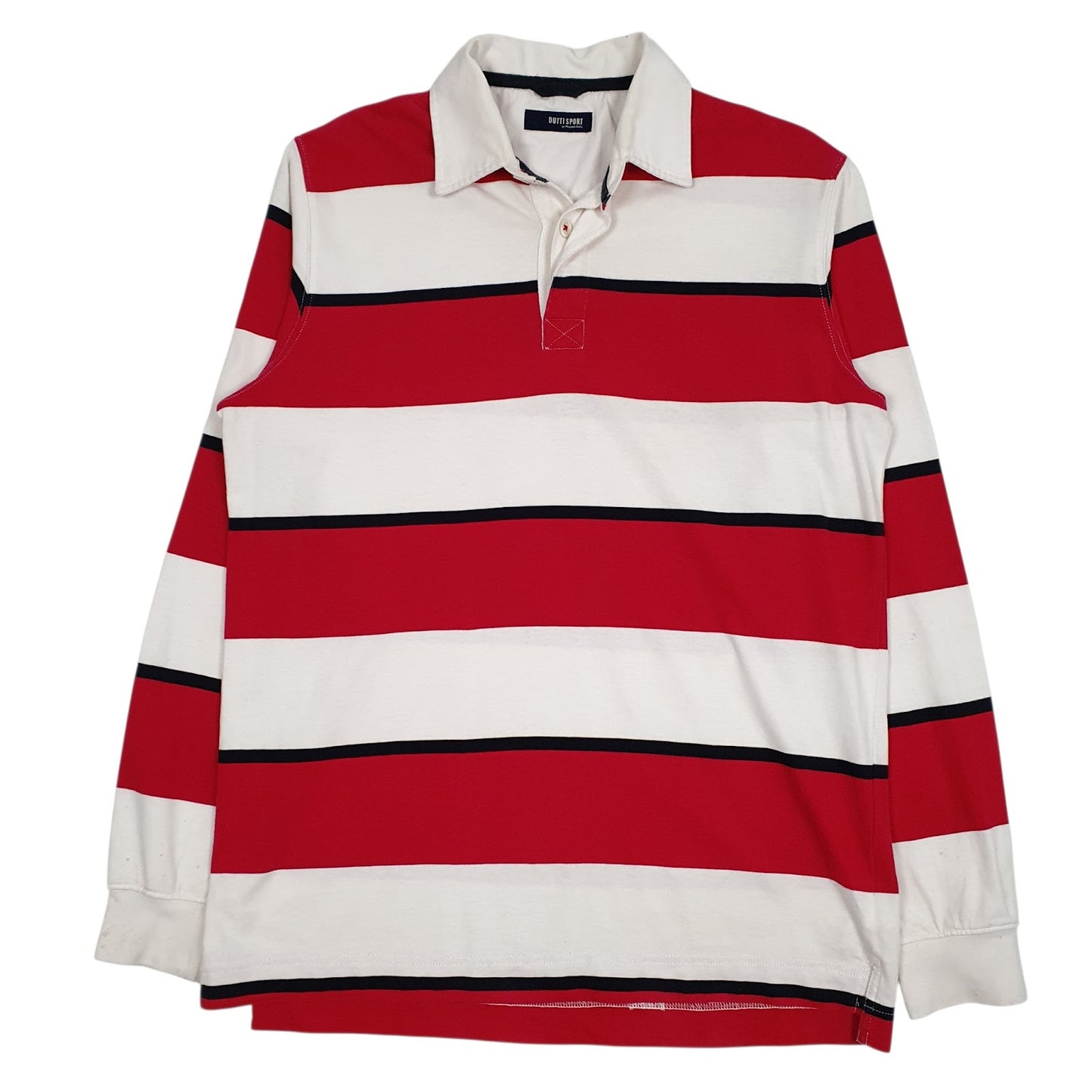 Mens Red Massimo Dutti Rugby Long Sleeve Polo Shirt
