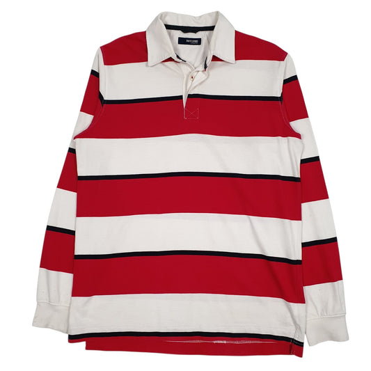 Mens Red Massimo Dutti Rugby Long Sleeve Polo Shirt