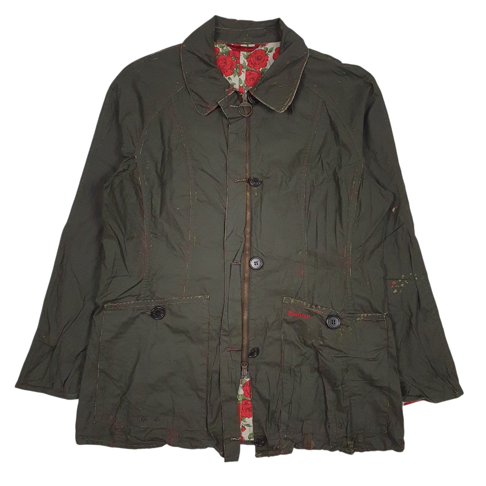 Womens Green Barbour Shield Rose Mary Hoodie Coat