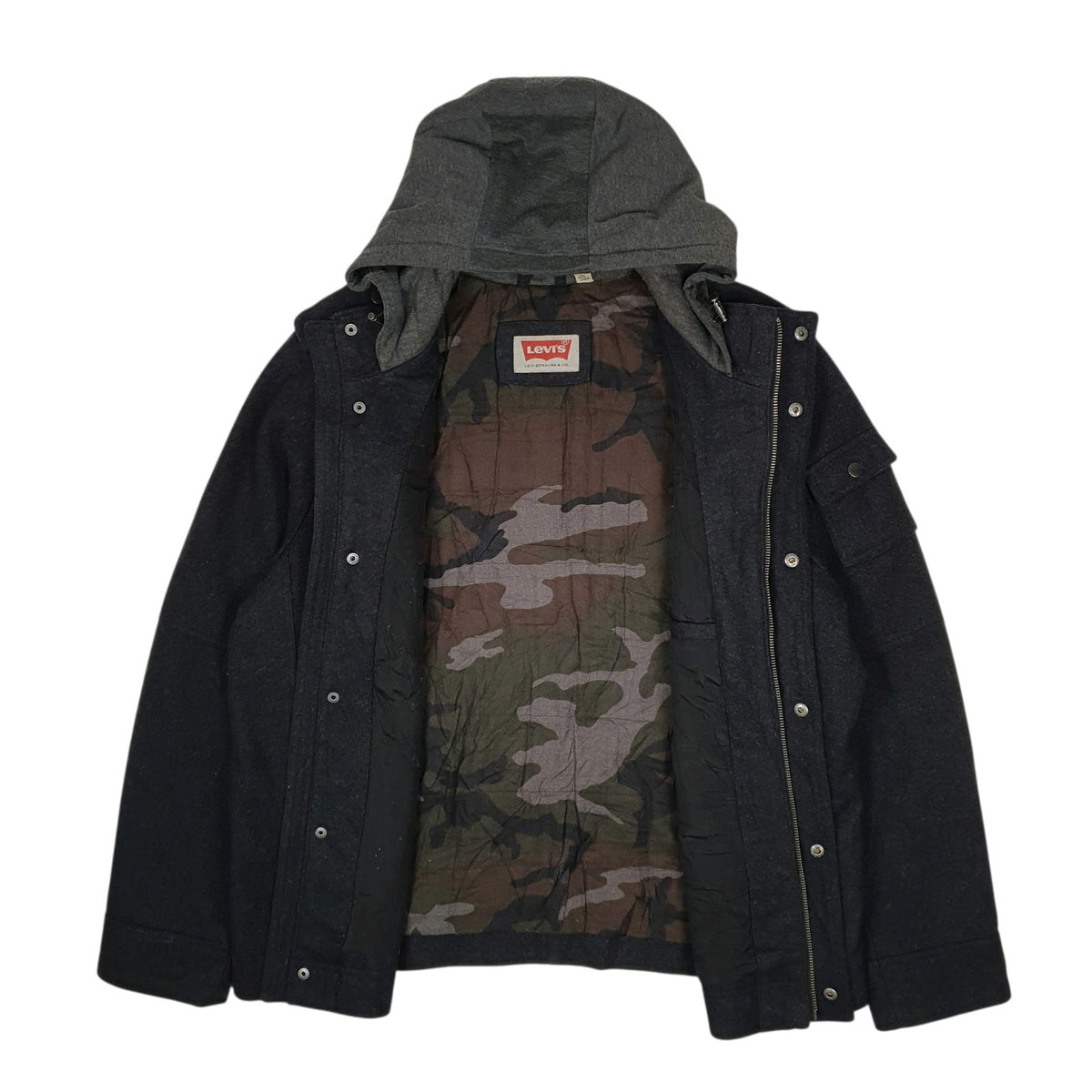 Mens Black Levis Military Hoodie  Coat