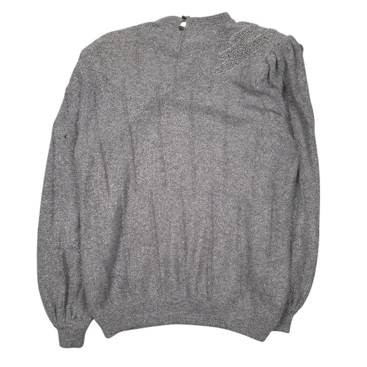 Womens Grey Symions Creation Vintage Glitter Shoulder Pads Crewneck Jumper