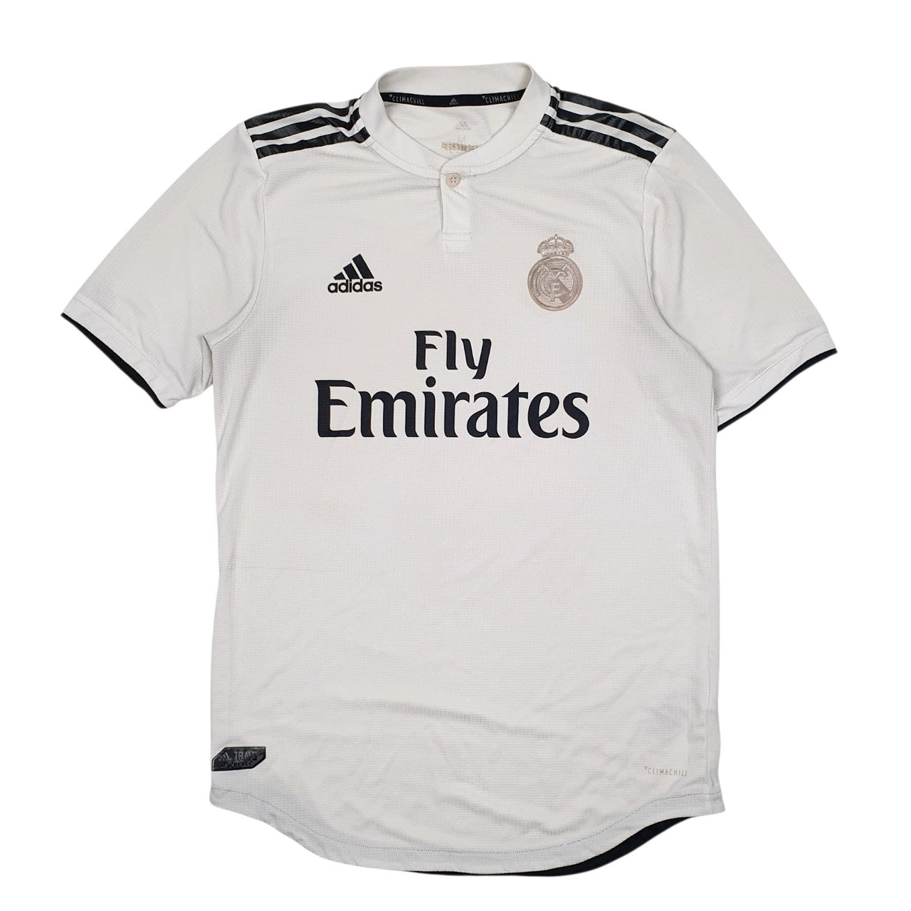 Mens White Adidas Real Madrid FC Football Jersey 2018-19 Short Sleeve T Shirt