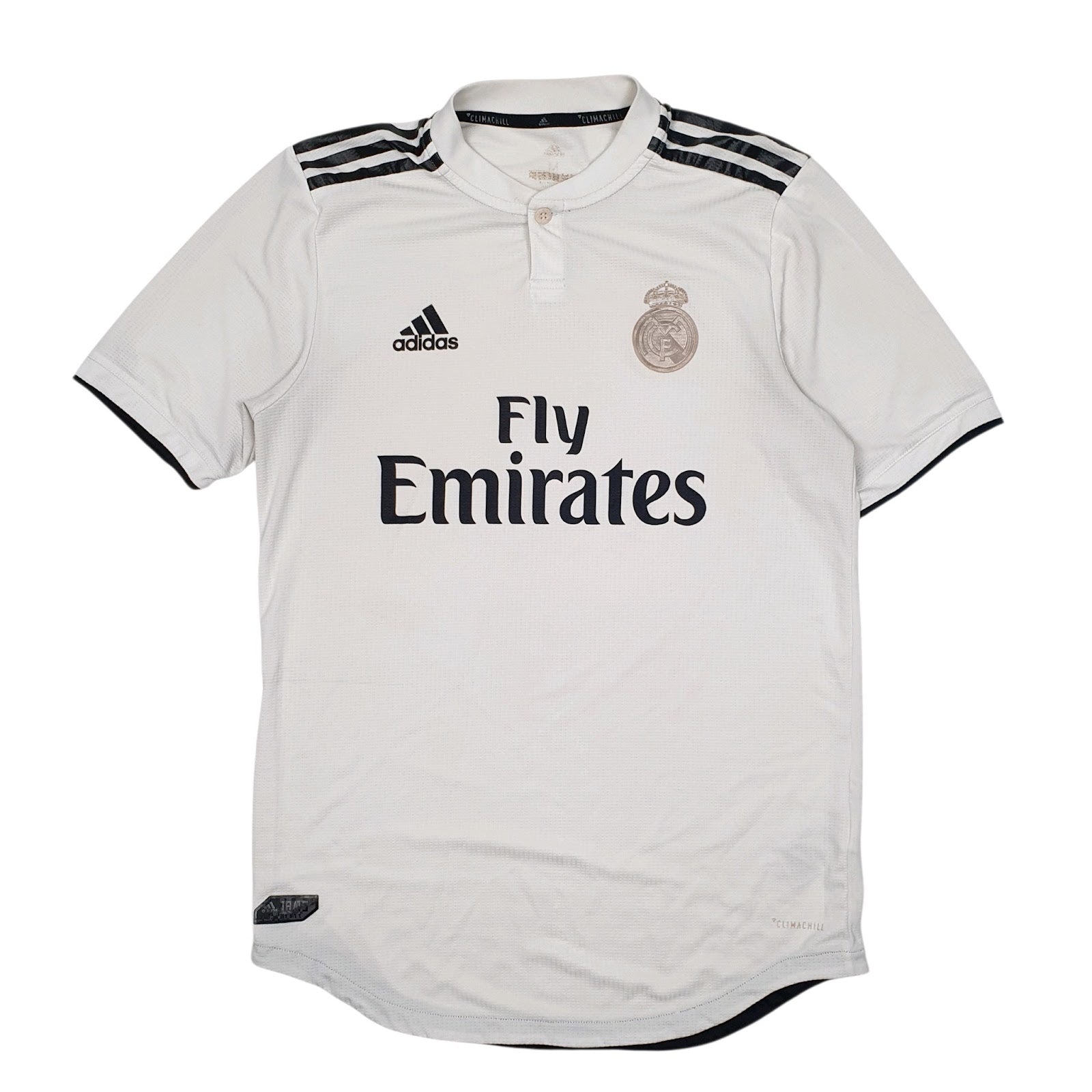 Mens White Adidas Real Madrid FC Football Jersey 2018-19 Short Sleeve T Shirt