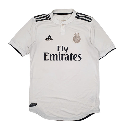 Mens White Adidas Real Madrid FC Football Jersey 2018-19 Short Sleeve T Shirt