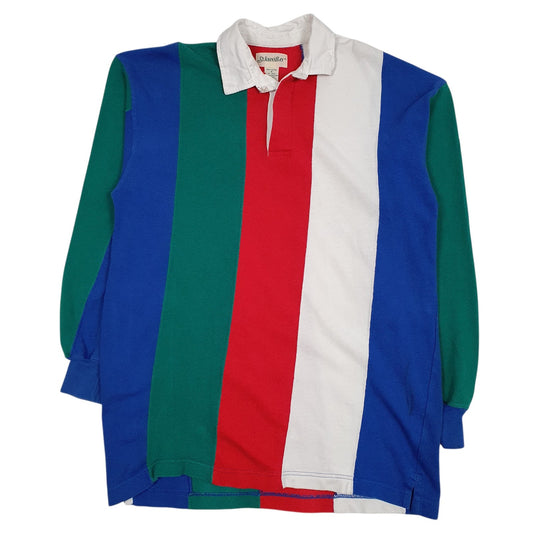 Mens Blue St Johns Bay Rugby Vintage 90s Long Sleeve Polo Shirt