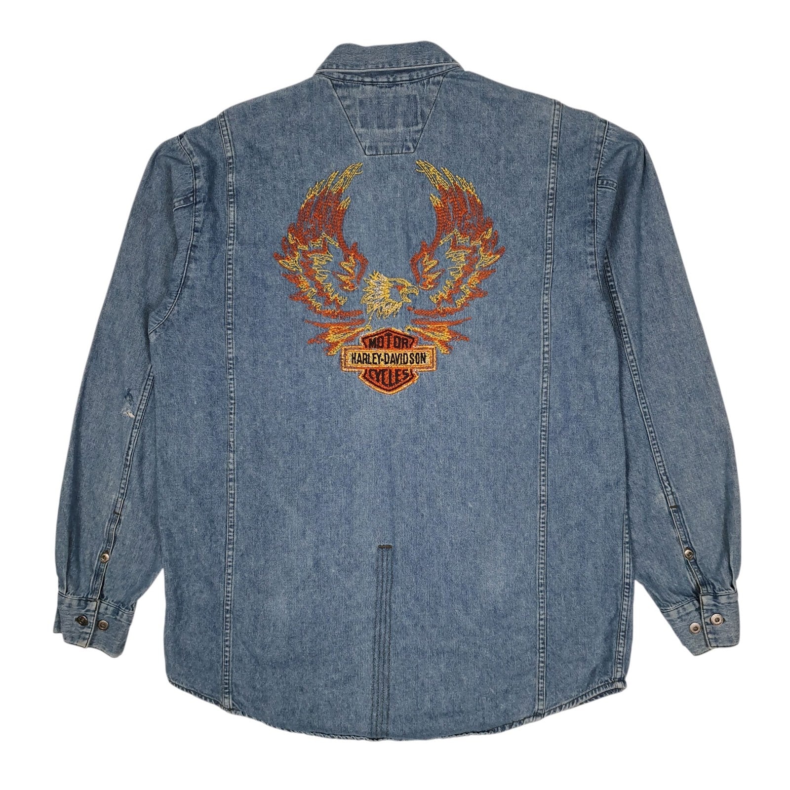 Mens Blue Harley Davidson Vintage 90s Denim  Shirt