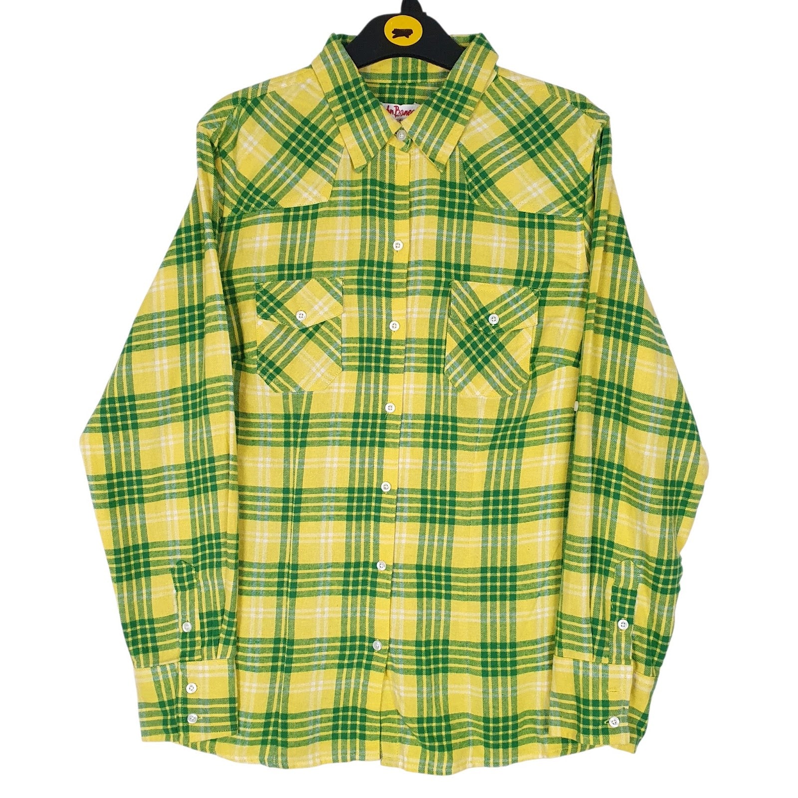Mens Yellow John Baner Vintage Flannel Long Sleeve Shirt