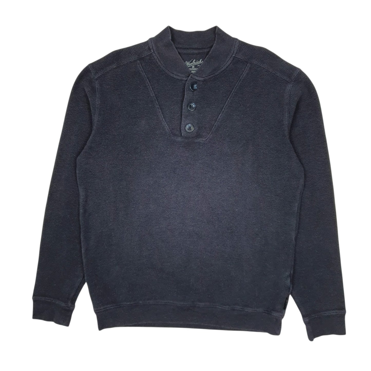 Mens Navy Woolrich Henley Thermal Crewneck Jumper