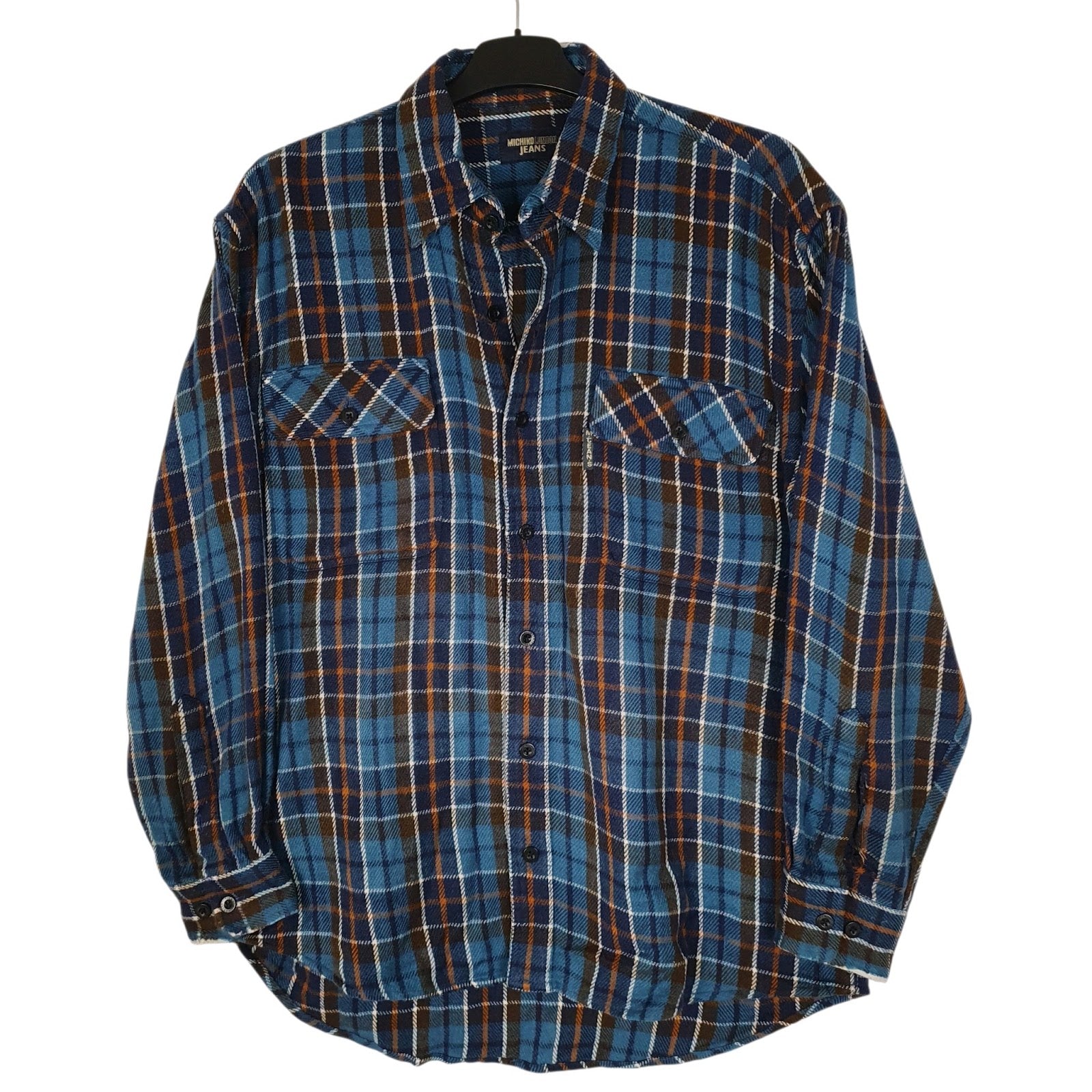 Mens Blue Michiko Plaid Flannel Long Sleeve Shirt