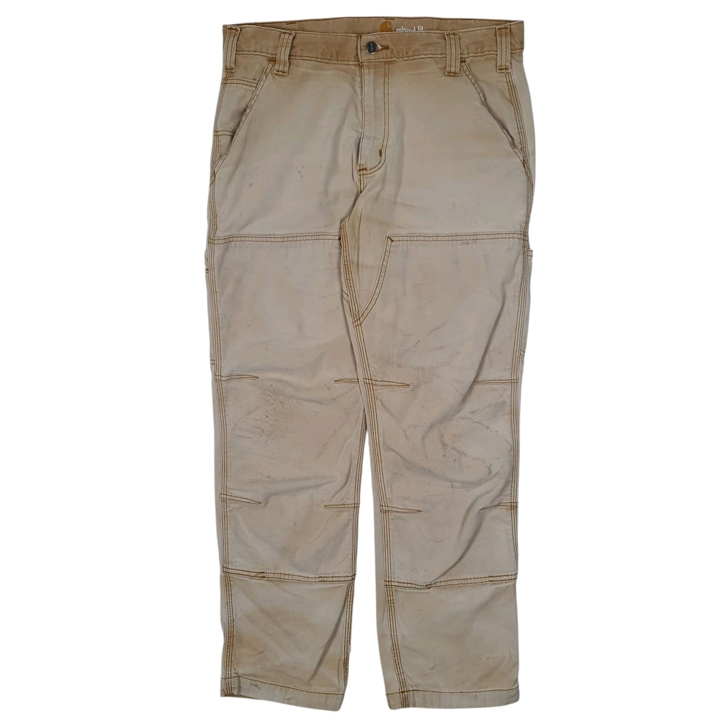 Mens Beige Carhartt Double Knee Carpenter Trousers