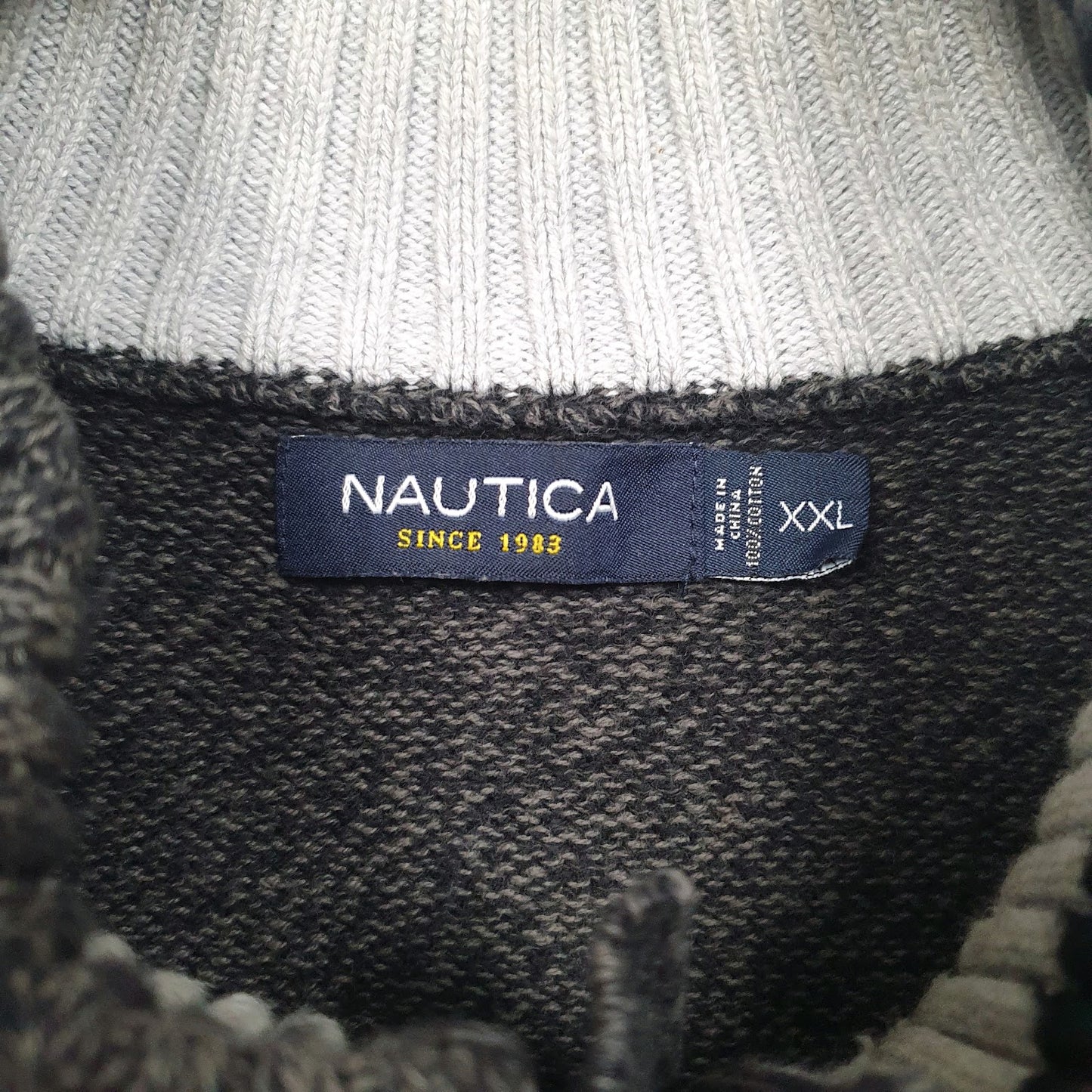Mens Grey Nautica Knit Button Up Quarter Zip Jumper