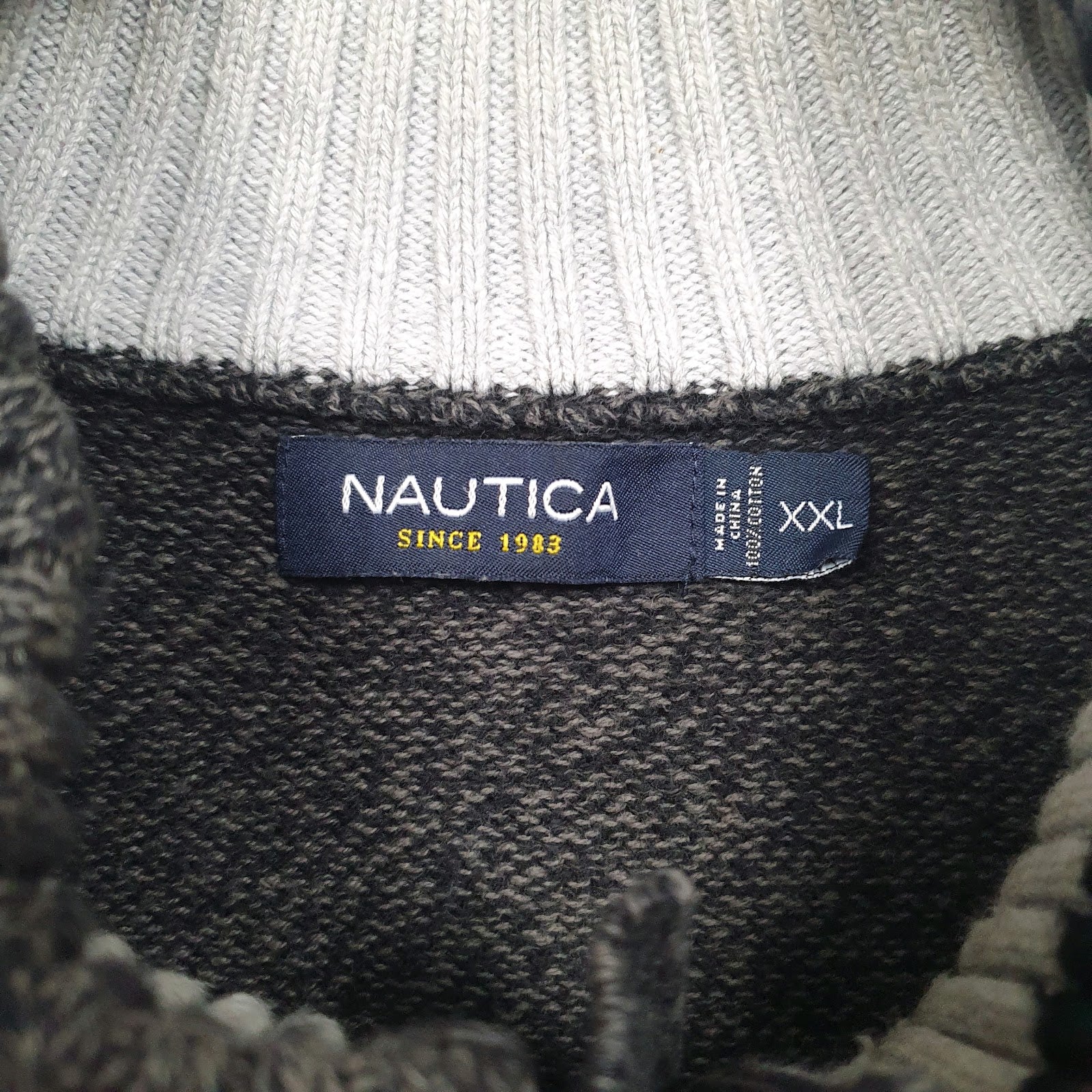 Mens Grey Nautica Knit Button Up Quarter Zip Jumper