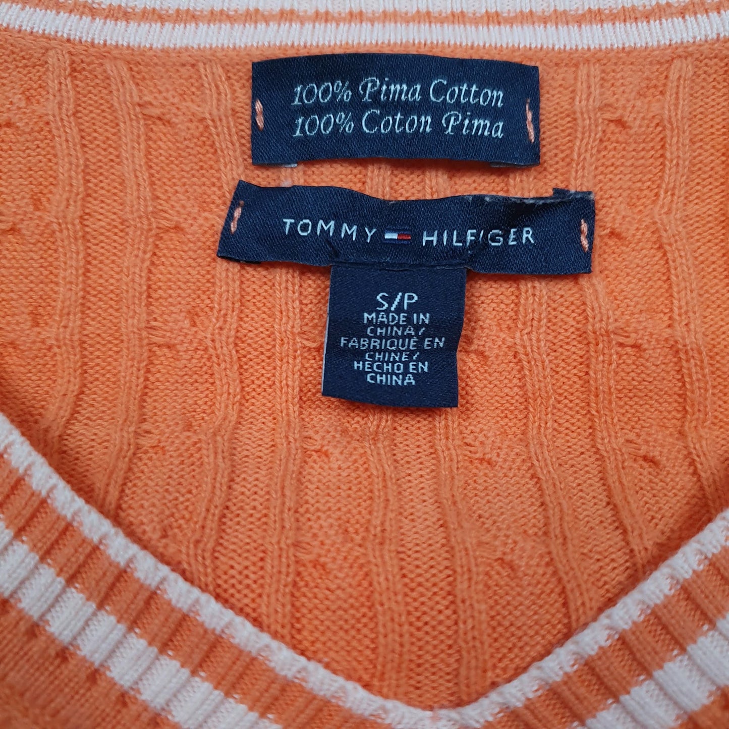 Womens Pink Tommy Hilfiger Cable Knit V Neck Jumper
