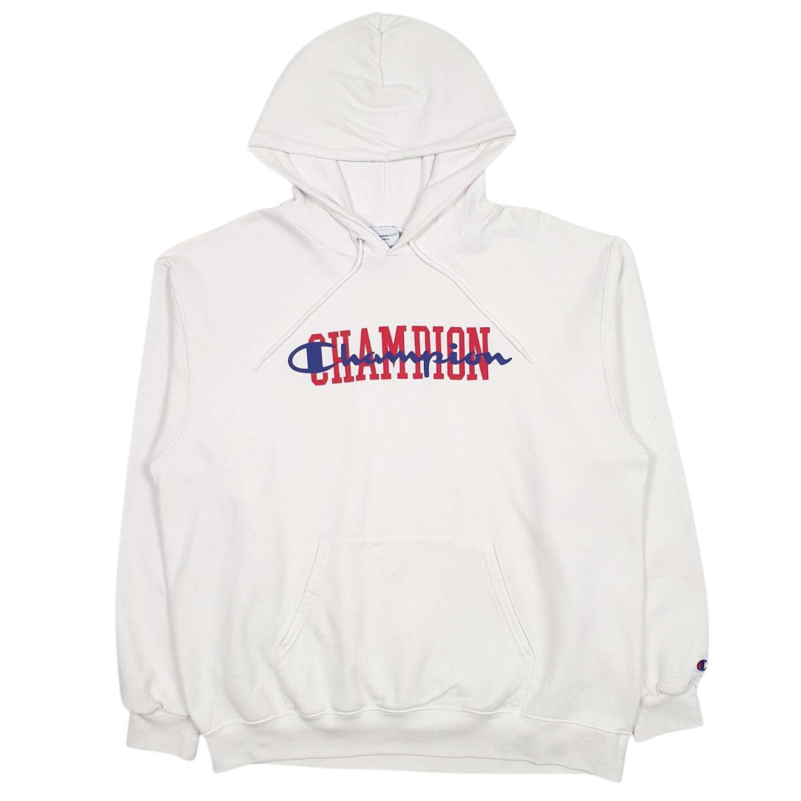 Mens White Champion Spellout Hoodie Jumper