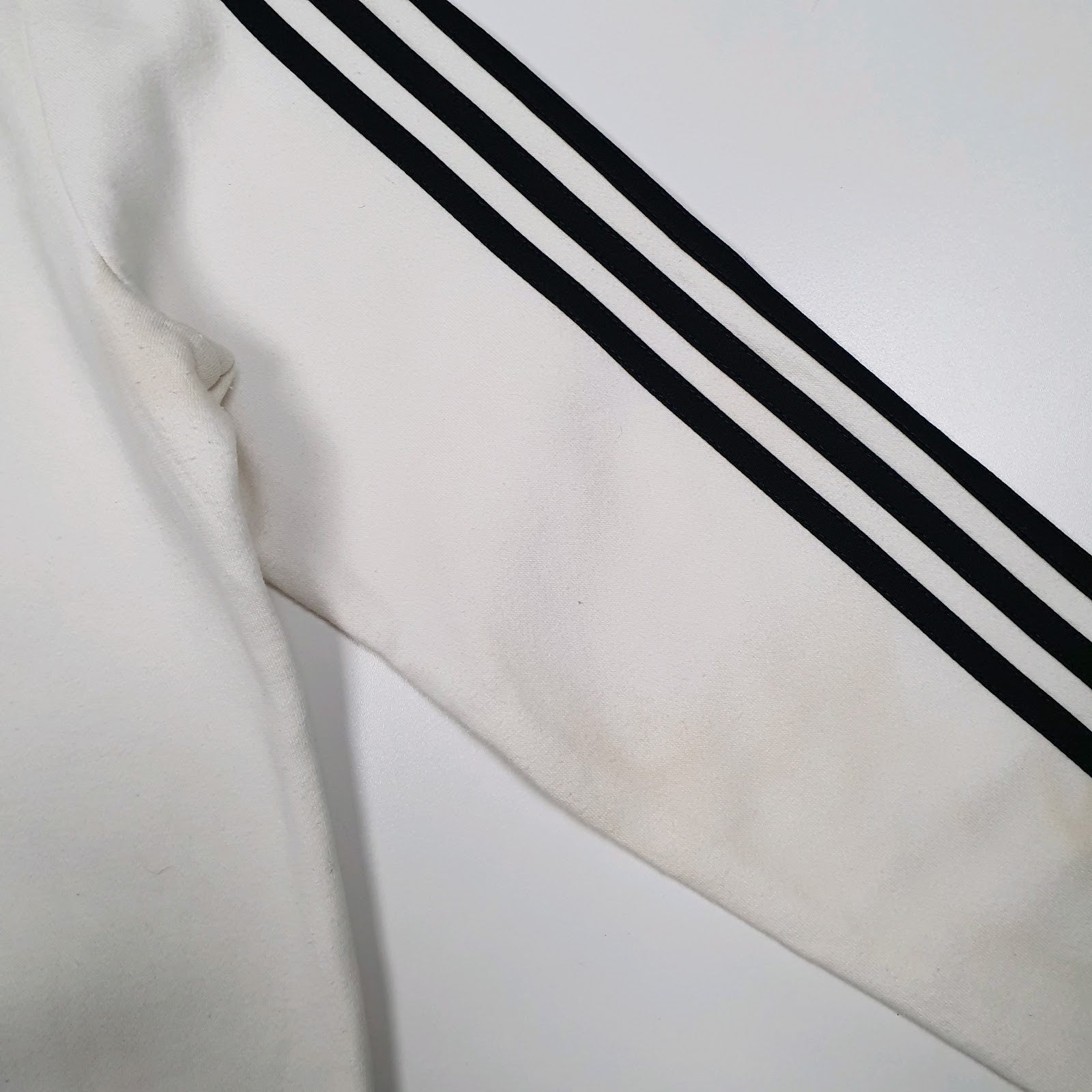 Womens White Adidas Stains and marks across front, back, and sleeves. Crewneck Jumper