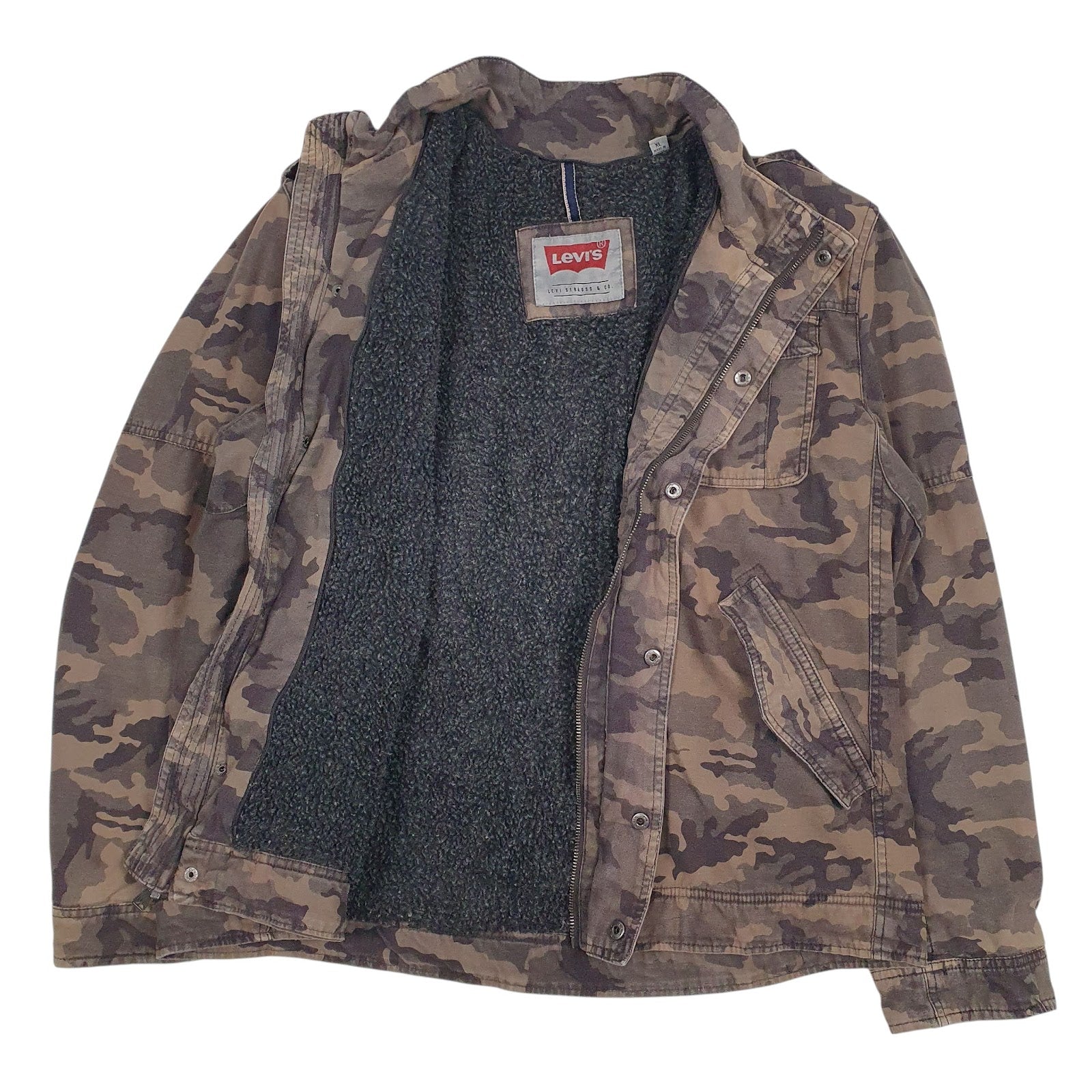 Mens Brown Levis Camo Fleece Lined Hoodie Coat