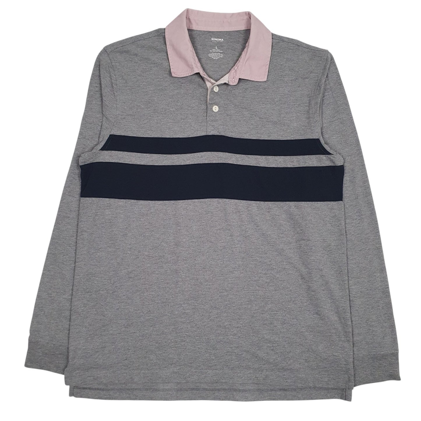 Mens Grey Sonoma Rugby Long Sleeve Polo Shirt