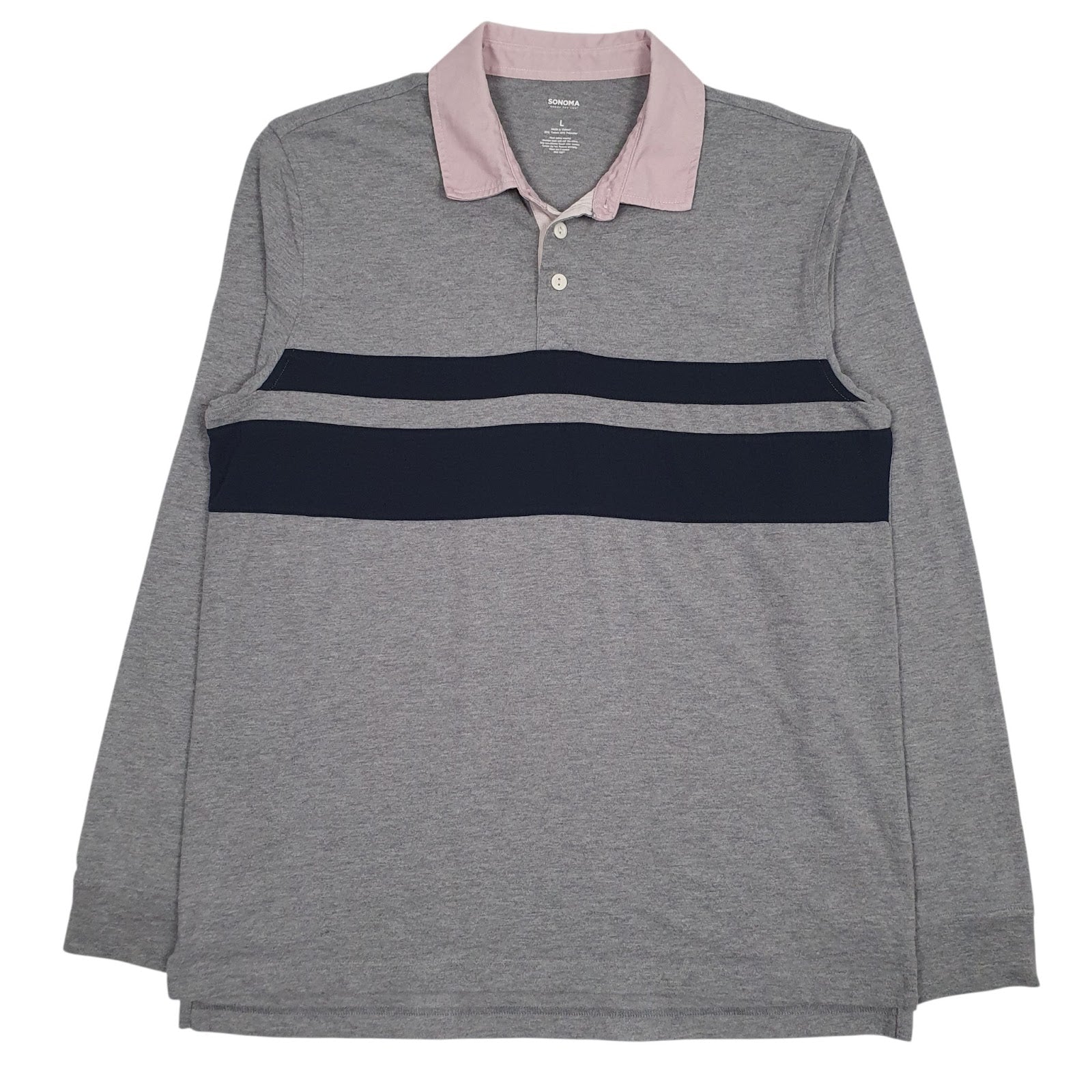 Mens Grey Sonoma Rugby Long Sleeve Polo Shirt
