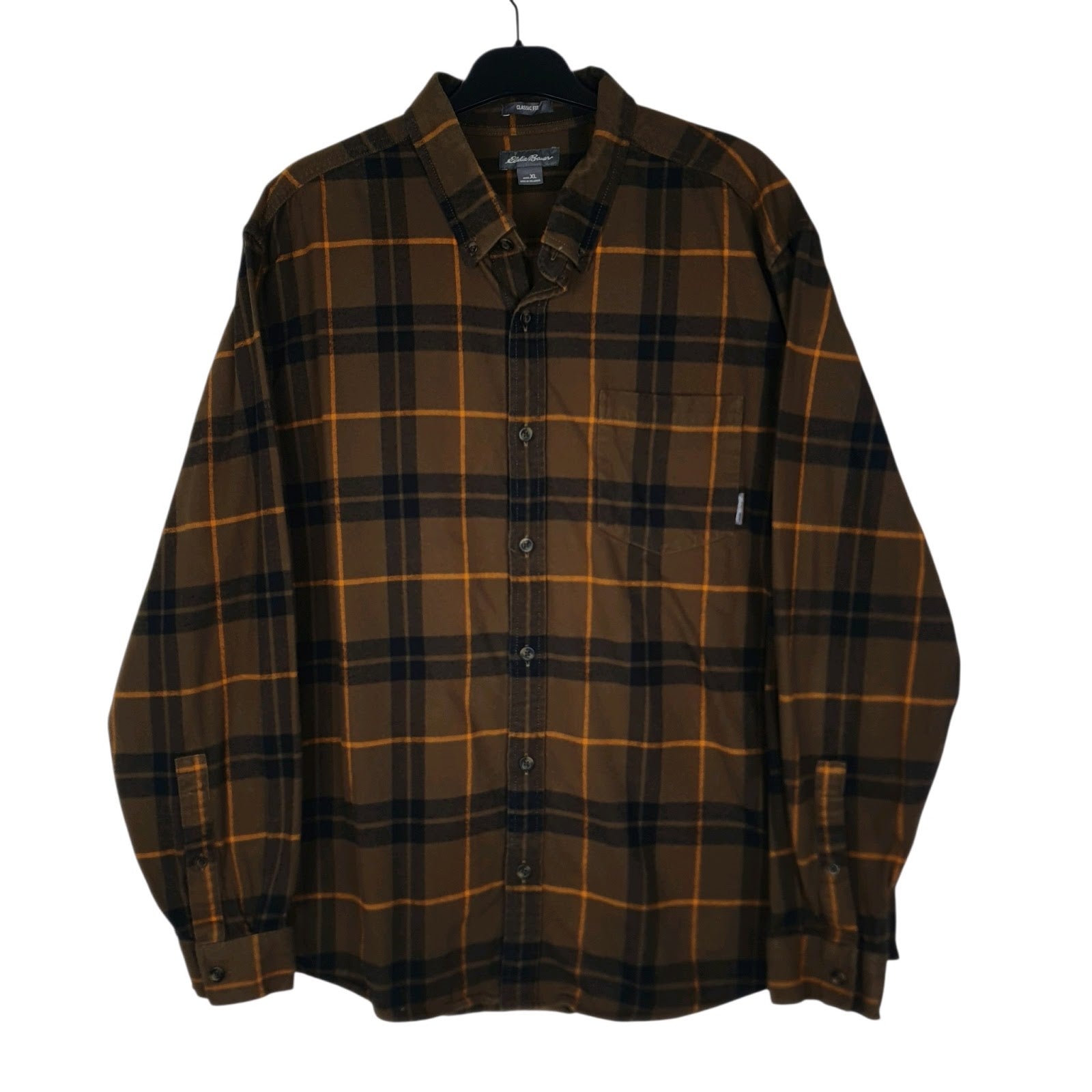 Mens Brown Eddie Bauer Thick Flannel Plaid Long Sleeve Shirt