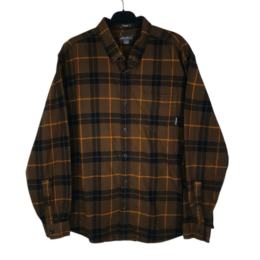 Mens Brown Eddie Bauer Thick Flannel Plaid Long Sleeve Shirt