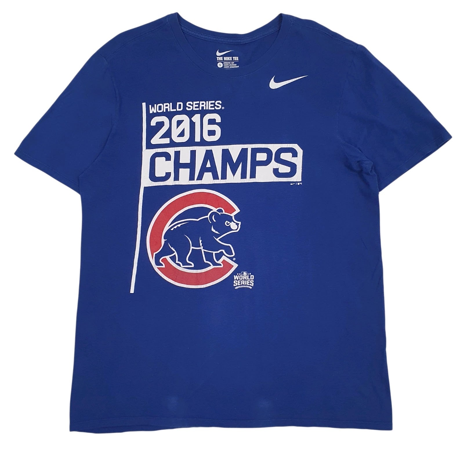 Mens Blue Nike MLB World Series Champions Chicago Cubs Short Sleeve T Shirt
