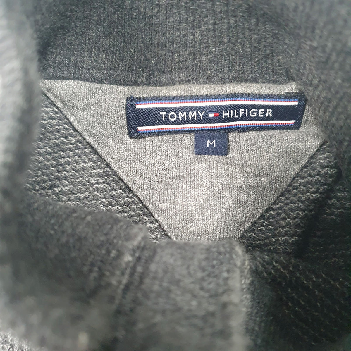 Mens Grey Tommy Hilfiger Button Up Quarter Zip Jumper
