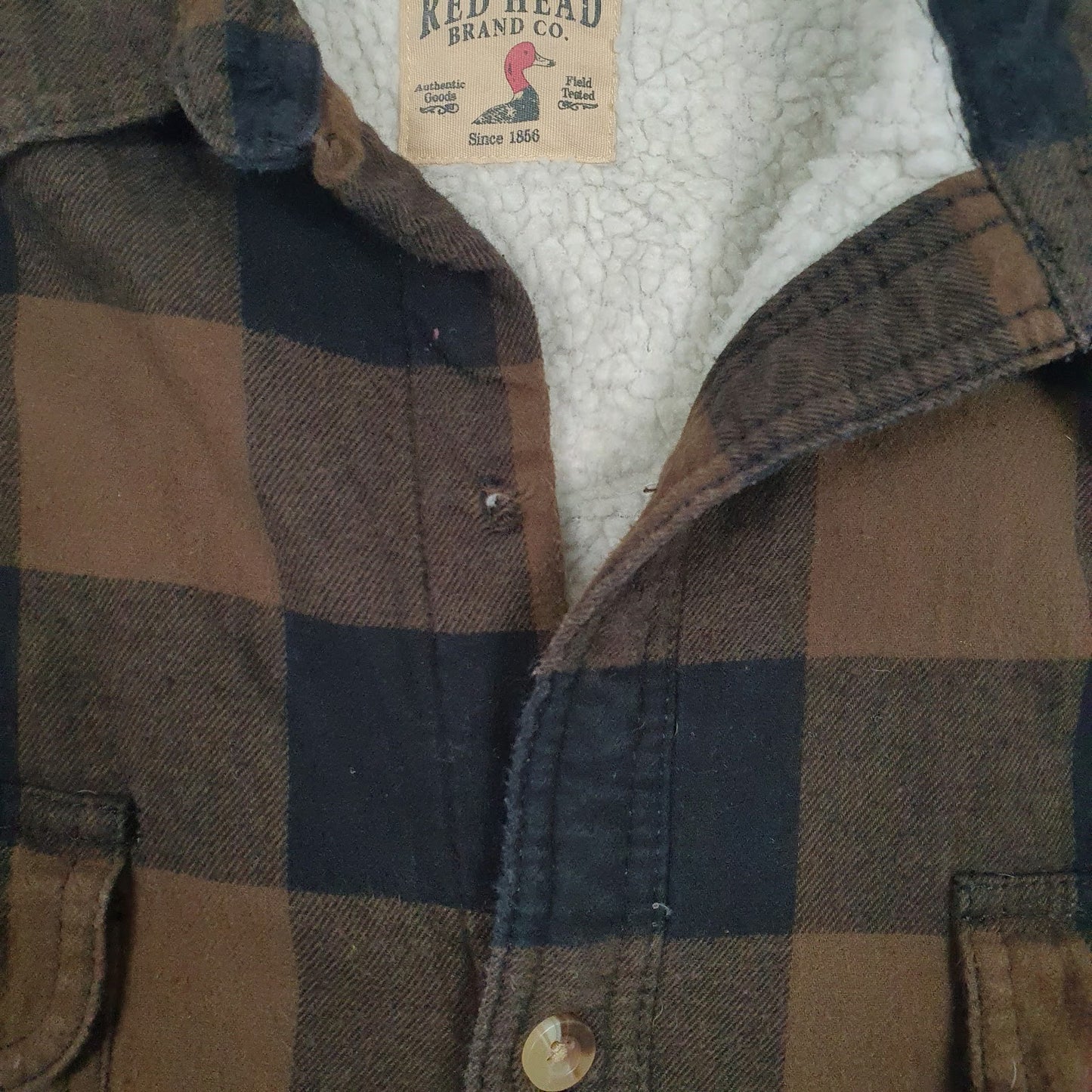 Mens Brown Red Head Sherpa Lined Flannel  Coat