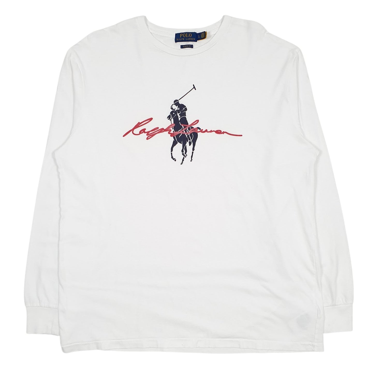 Mens White Polo Ralph Lauren Spellout Long Sleeve T Shirt