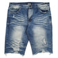 Mens Blue Smoke Rise Distressed Denim Shorts