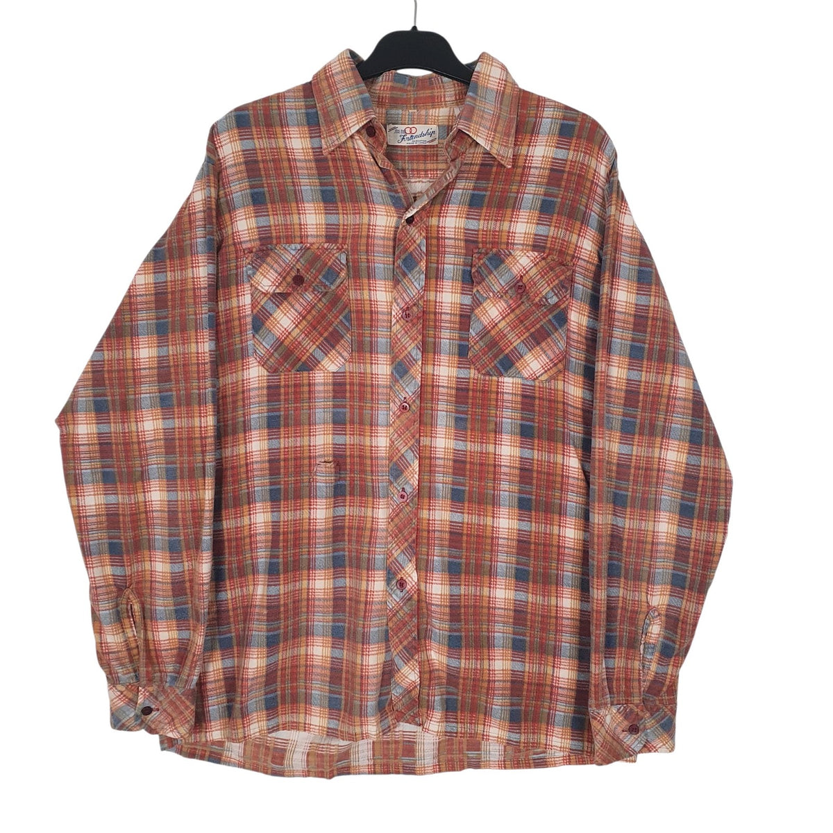 Mens Red Friendship Vintage Flannel Long Sleeve Shirt