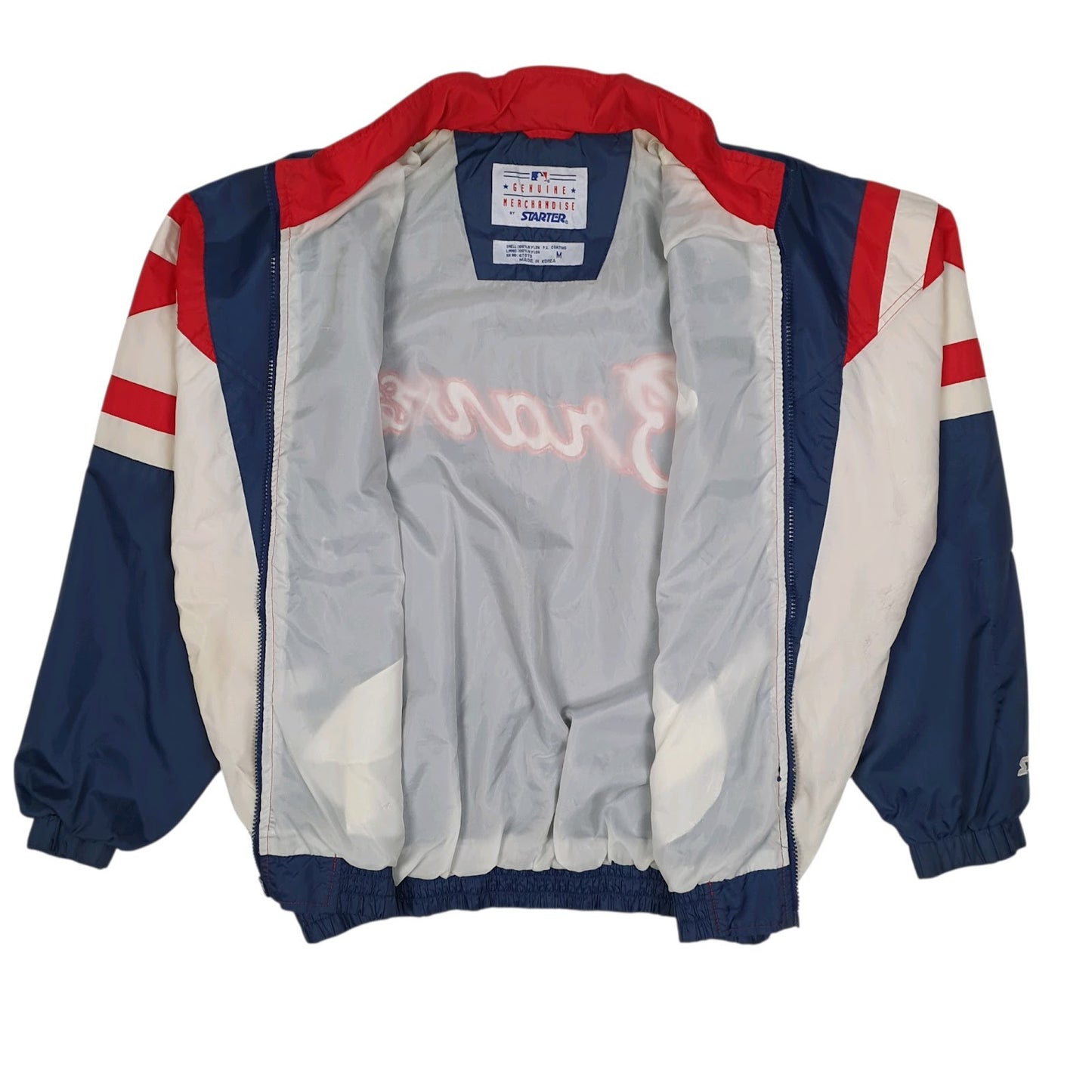 Mens Navy Starter Vintage 90s MLB Atlanta Braves Baseball Hoodie Coat
