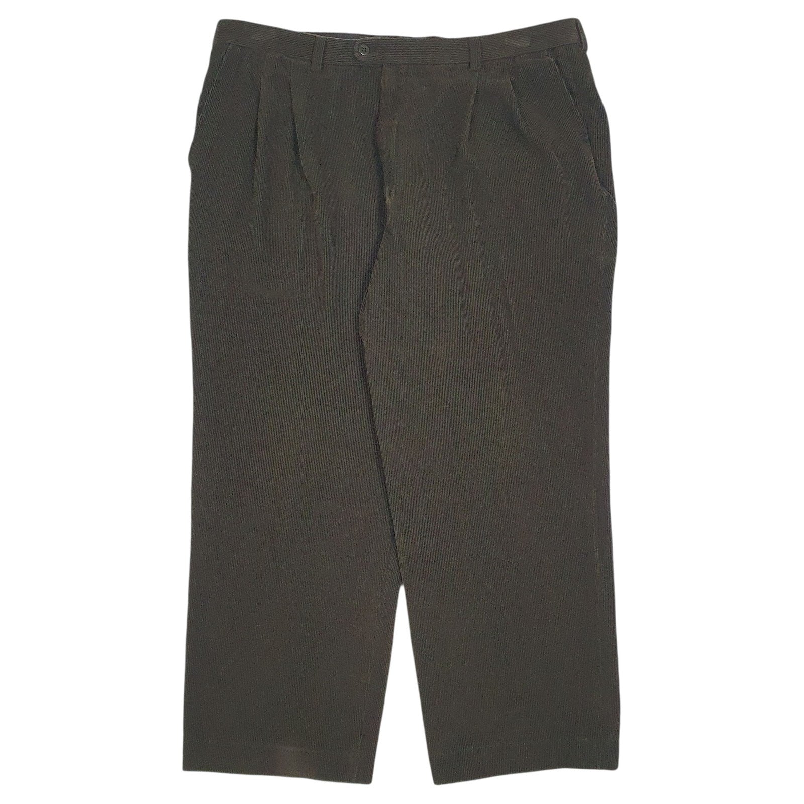 Mens Green Burberry Pleated Corduroy Trousers