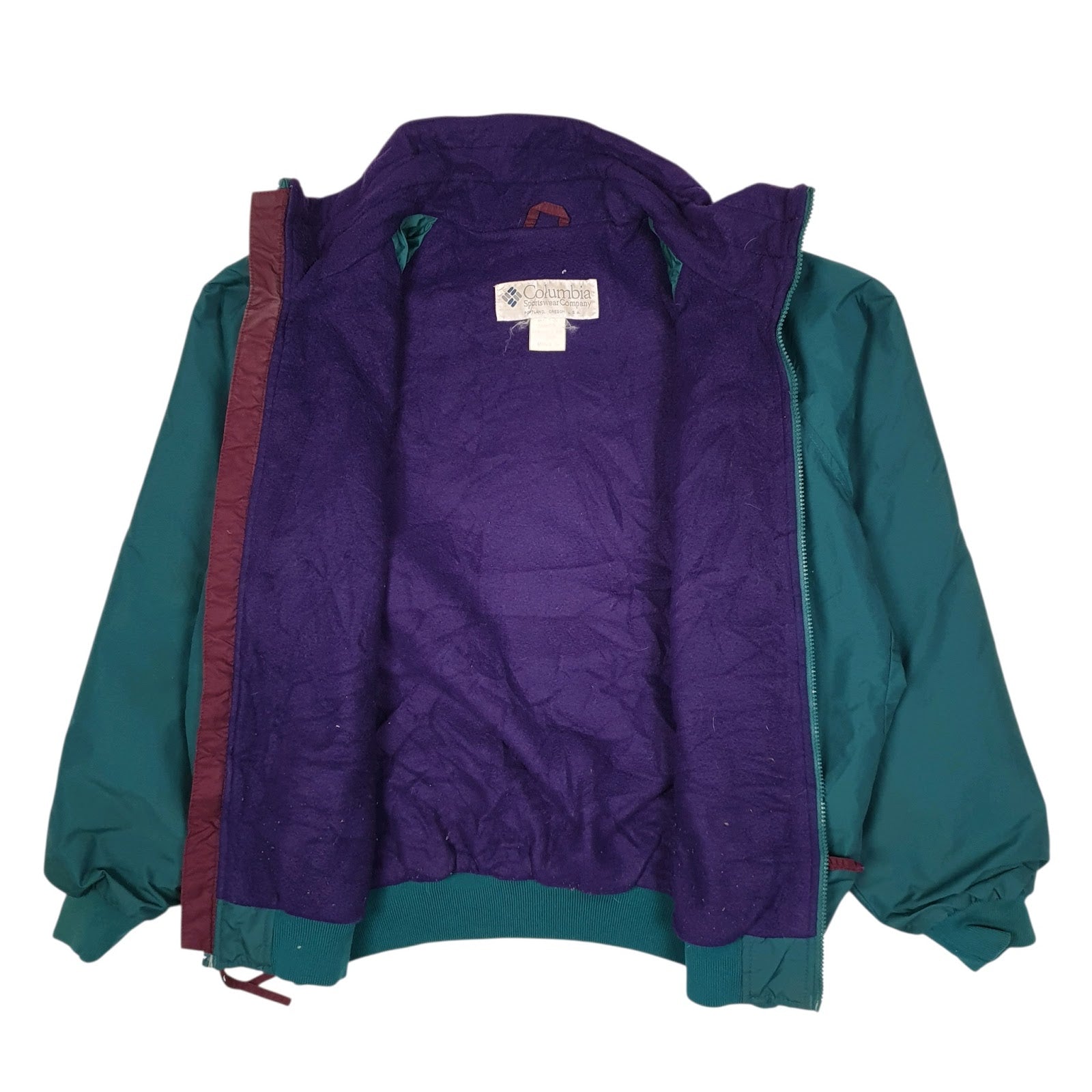 Mens Green Columbia Sportswear Company Vintage 90s Bomber Crewneck Coat