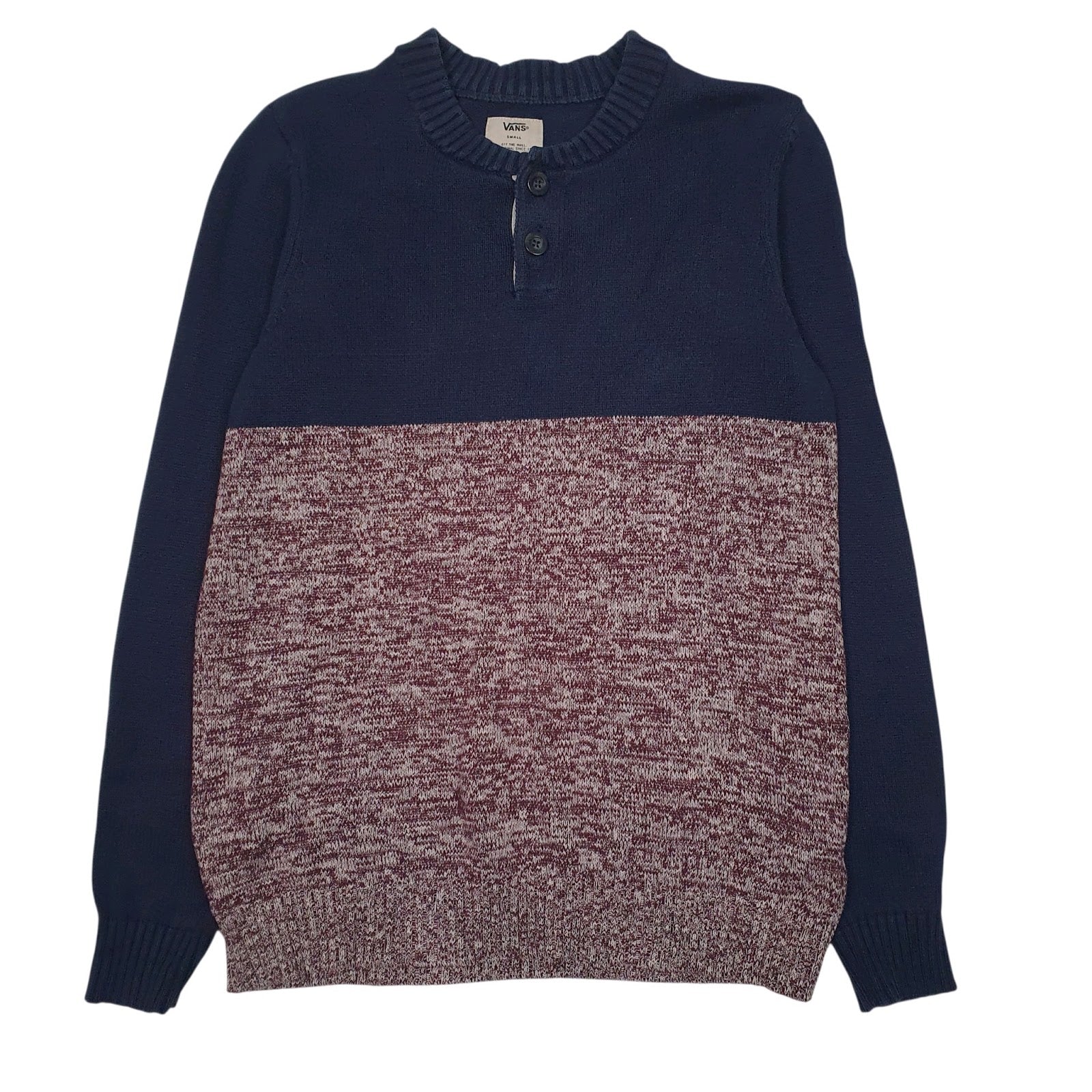 Mens Navy Vans Henley Knit Crewneck Jumper