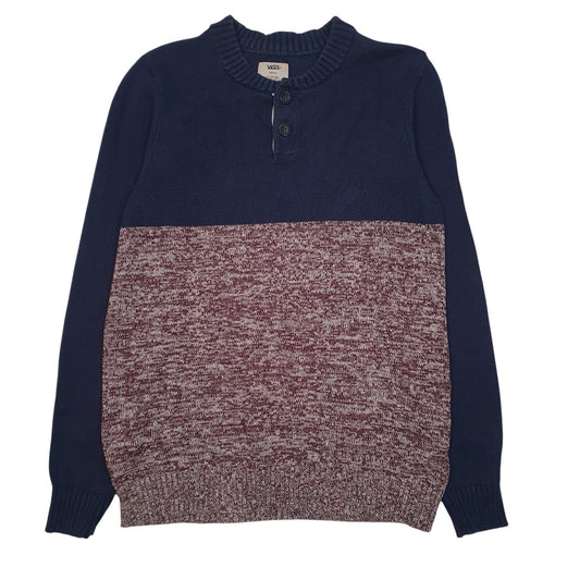 Mens Navy Vans Henley Knit Crewneck Jumper